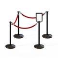 Montour Line Stanchion Post and Rope Kit Black, 4FlatTop 3RedRope 8.5x11V Sign C-Kit-3-BK-FL-1-Tapped-1-8511-V-3-ER-RD-PS